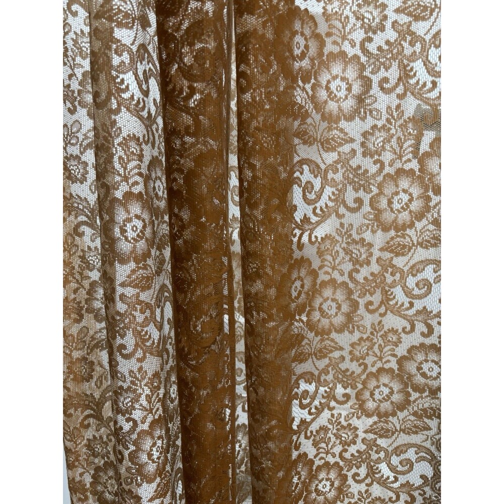VTG  Lace Curtain Drape Single Panel Beige Tan 54x84 Floral Scroll Cottagecore